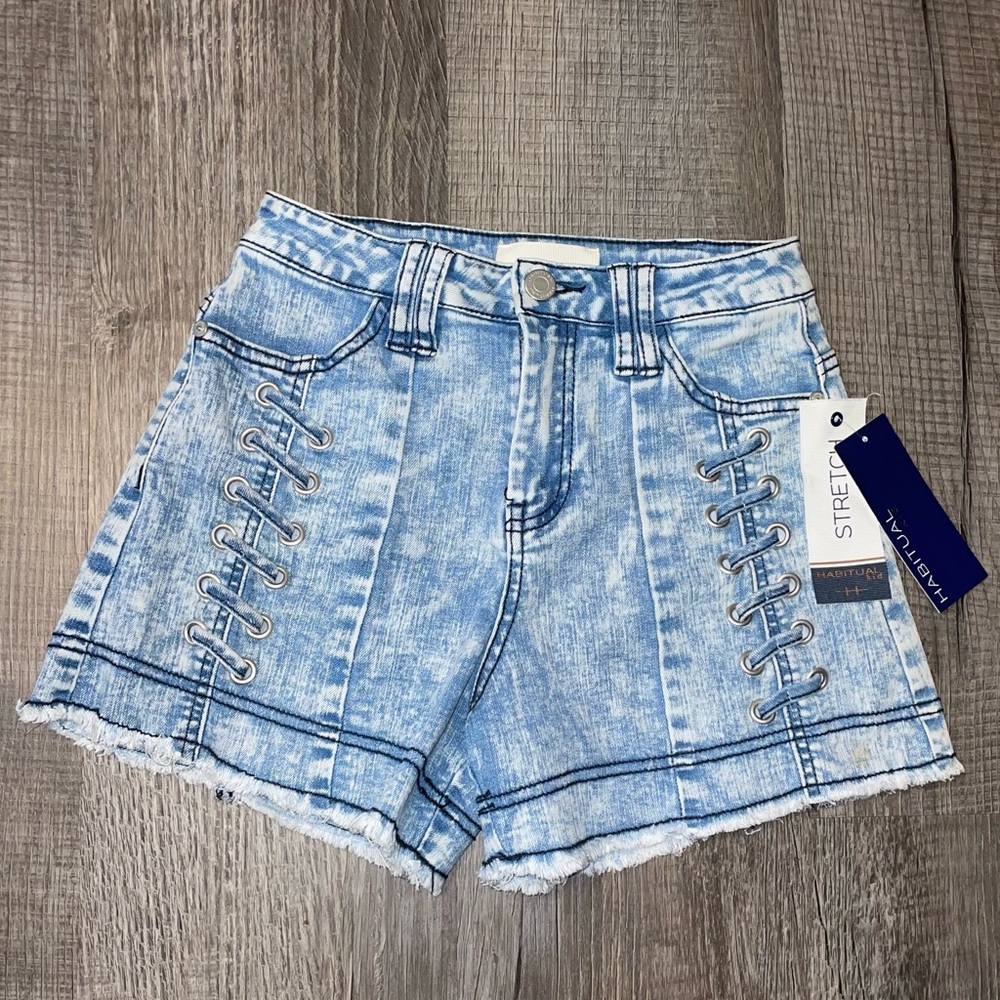 Girl’s Jean Shorts Size 12 HABITUAL KIDS Frayed,  Lacing Stretchy! NWT